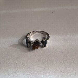 Free People Silver and Brown Stone Women's Ring